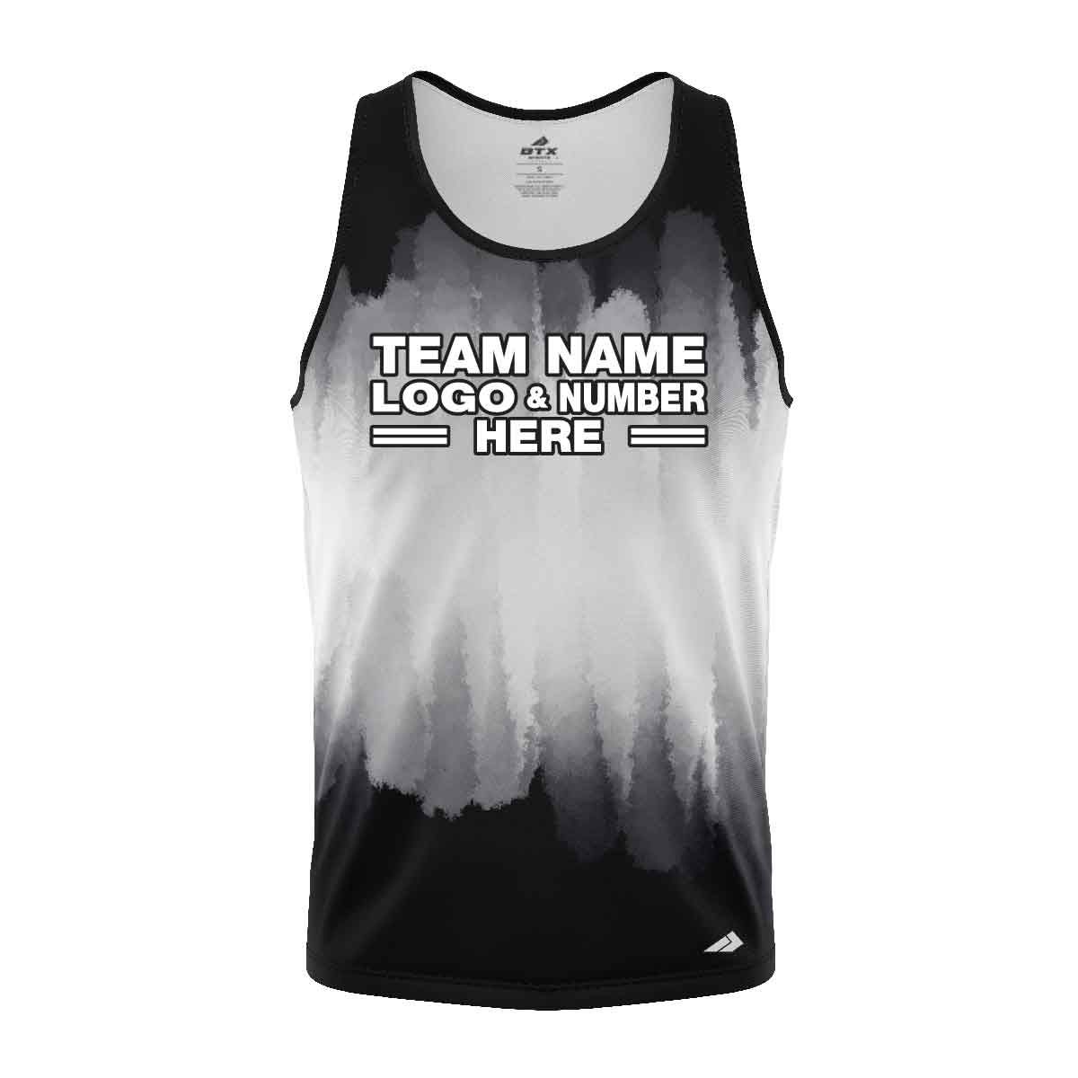 Custom Fully Sublimated Brushed Tie Dye Pattern Black White Performance Tank Top 18611