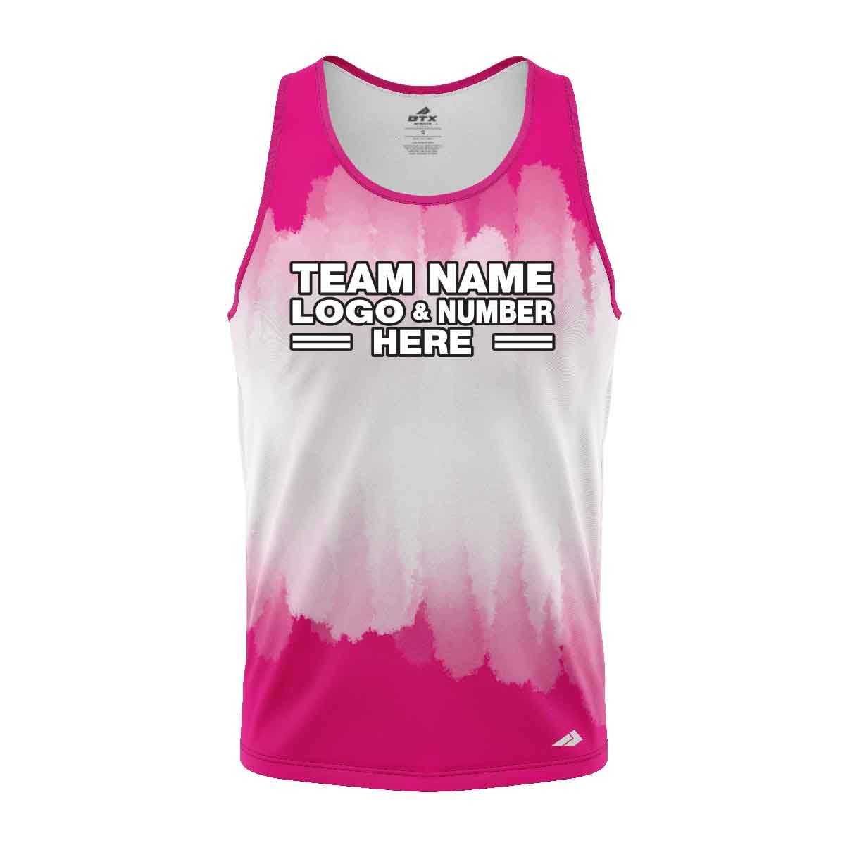 Custom Fully Sublimated Brushed Tie Dye Pattern Pink White Performance Tank Top 18627