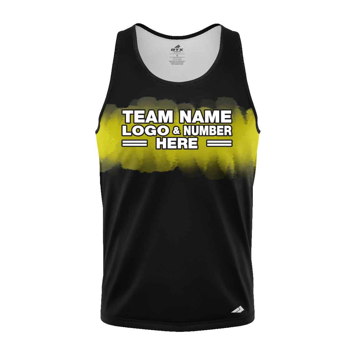 Custom Fully Sublimated Shaded Tie Dye Pattern Black Yellow Performance Tank Top 18631