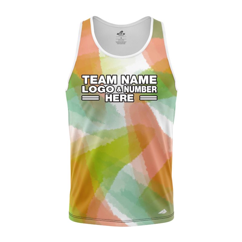 Custom Fully Sublimated Blurred Blobs Tie Dye Pattern Orange Green Performance Tank Top 18663
