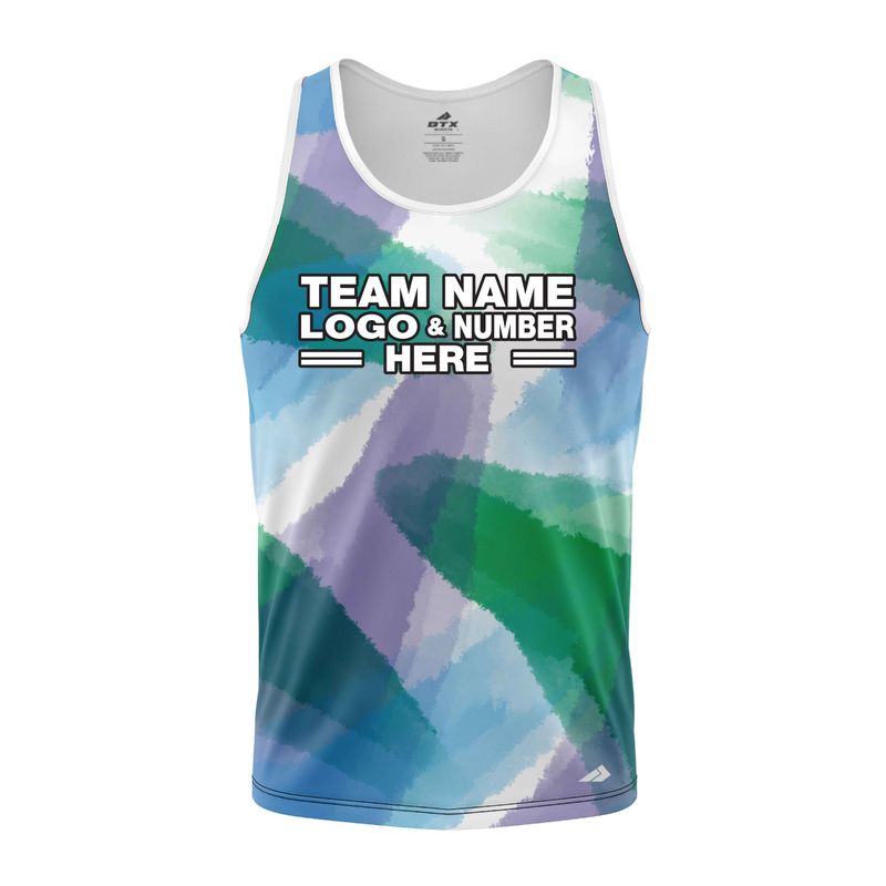 Custom Fully Sublimated Blurred Blobs Tie Dye Pattern Blue Berry Performance Tank Top 18671