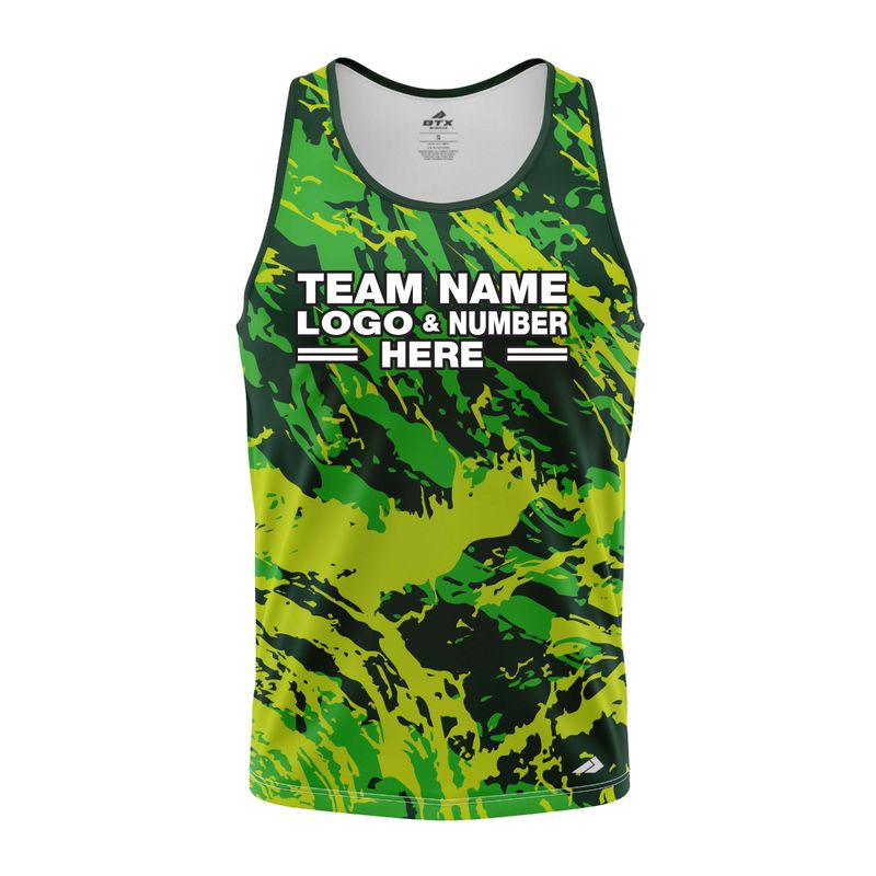 Custom Fully Sublimated Abstract Tie Dye Pattern Tricolor Green Performance Tank Top 18683