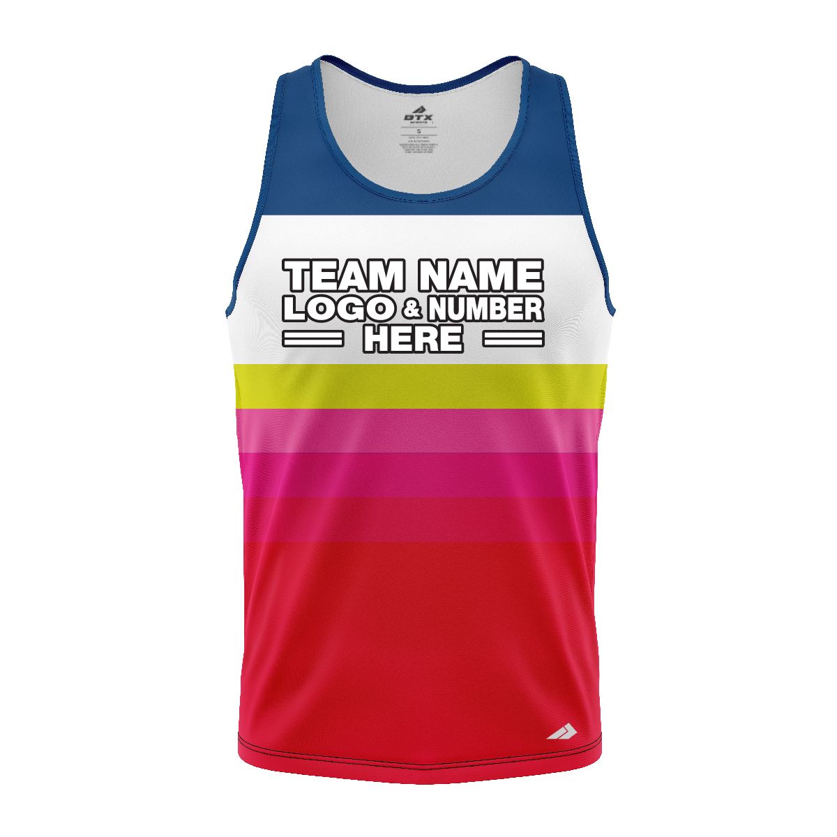 Custom Fully Sublimated Retro Stripe Neon Pattern Blue Yellow Pink Performance Tank Top 18731