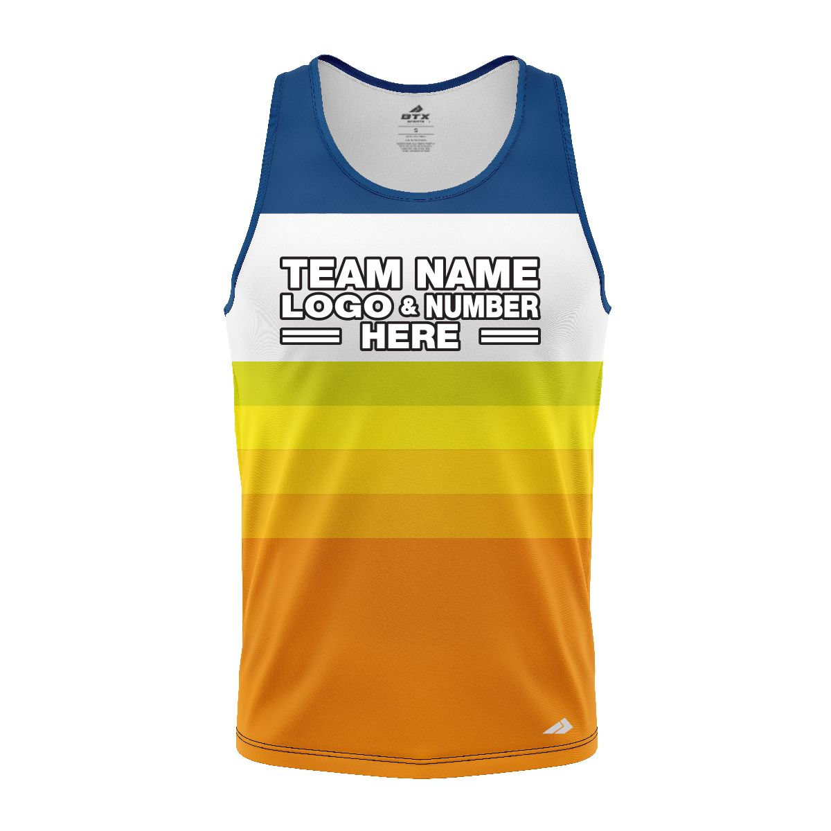 Custom Fully Sublimated Retro Stripe Neon Pattern Blue Yellow Orange Performance Tank Top 18763