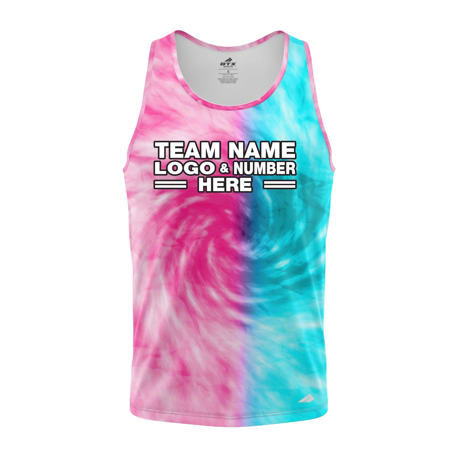Custom Fully Sublimated Spiral Tie Dye Pattern Pink SkyBlue Performance Tank Top 18851