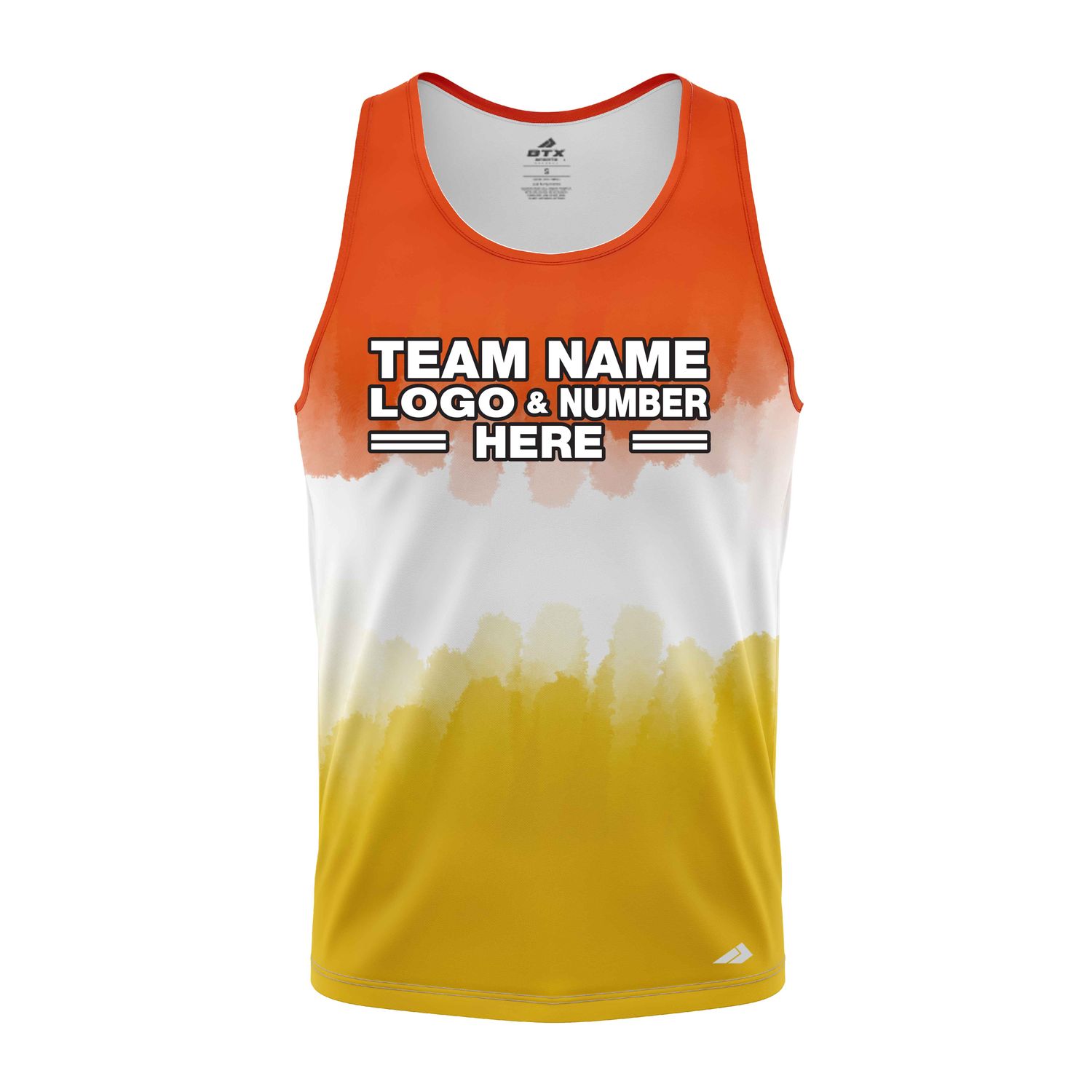 Custom Fully Sublimated Vibrant Tie Dye Pattern Tricolor White Orange Yellow Performance Tank Top 18863