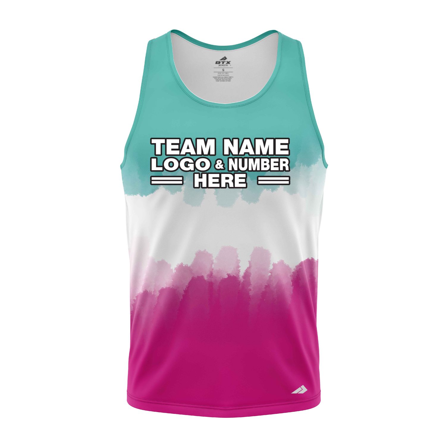 Custom Fully Sublimated Vibrant Tie Dye Pattern Tricolor White Teal Pink Performance Tank Top 18867