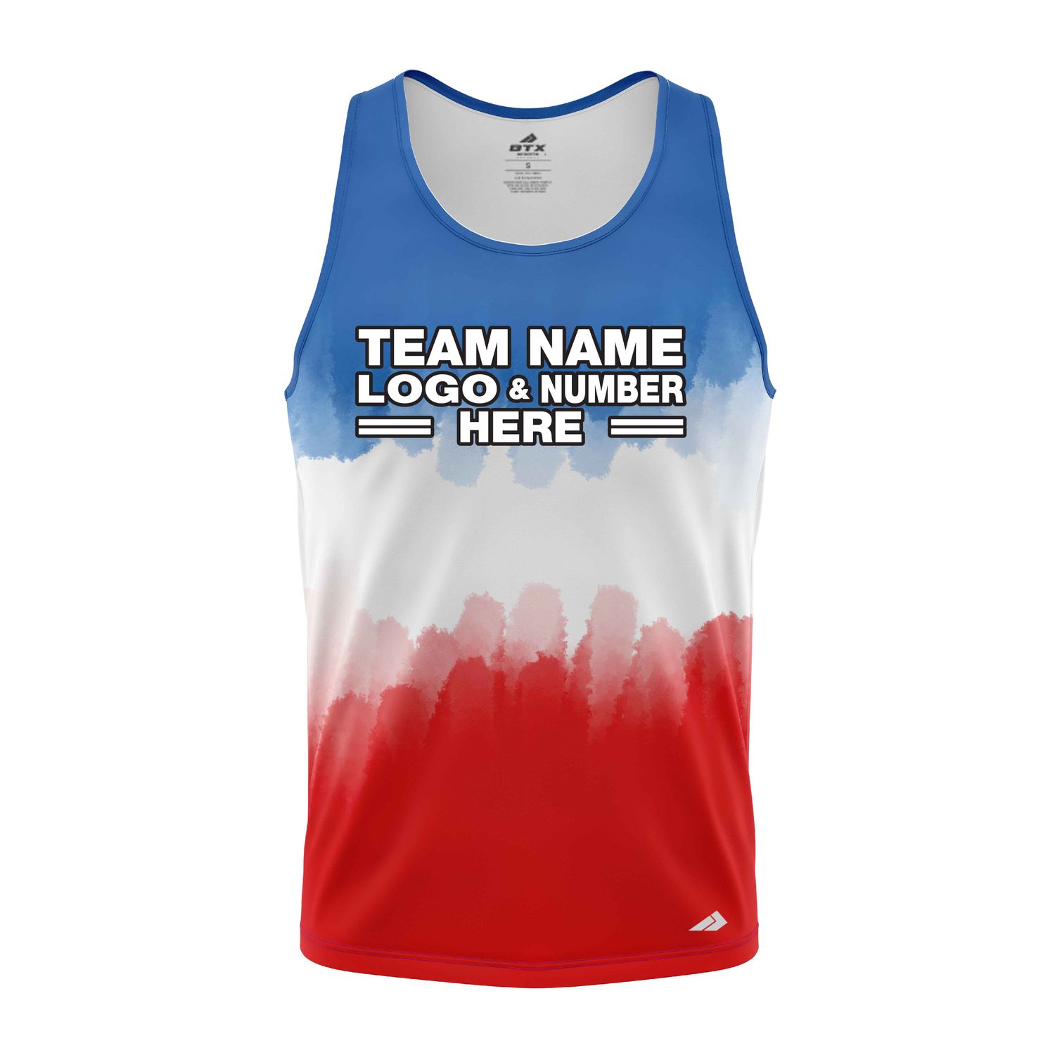 Custom Fully Sublimated Vibrant Tie Dye Pattern Tricolor White Blue Red Performance Tank Top 18871