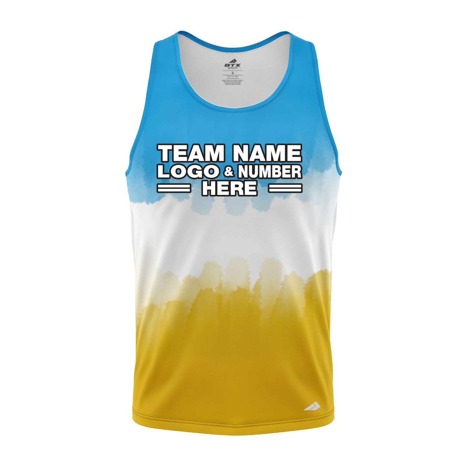 Custom Fully Sublimated Vibrant Tie Dye Pattern Tricolor White SkyBlue Yellow Performance Tank Top 18875