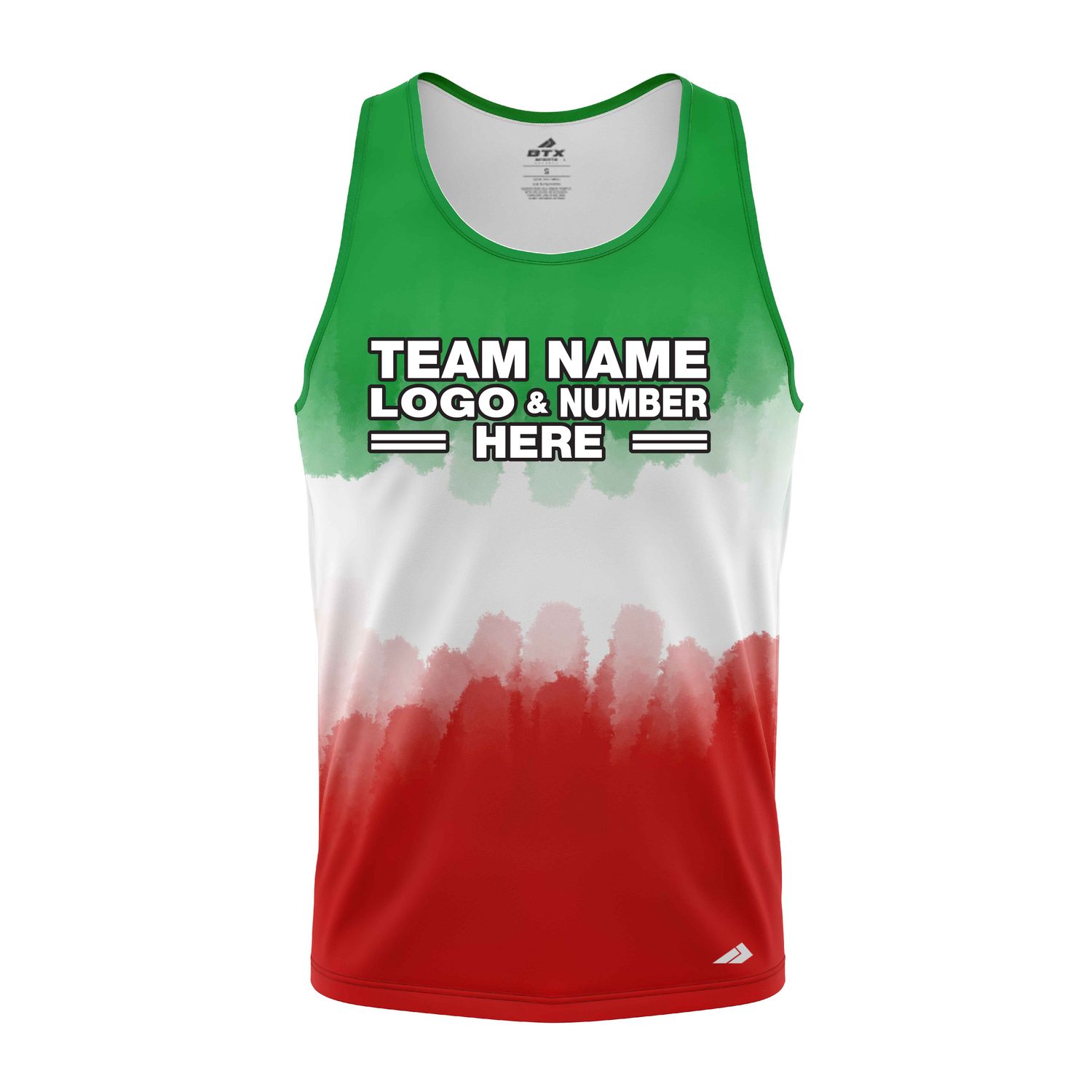 Custom Fully Sublimated Vibrant Tie Dye Pattern Tricolor White Green Red Performance Tank Top 18879