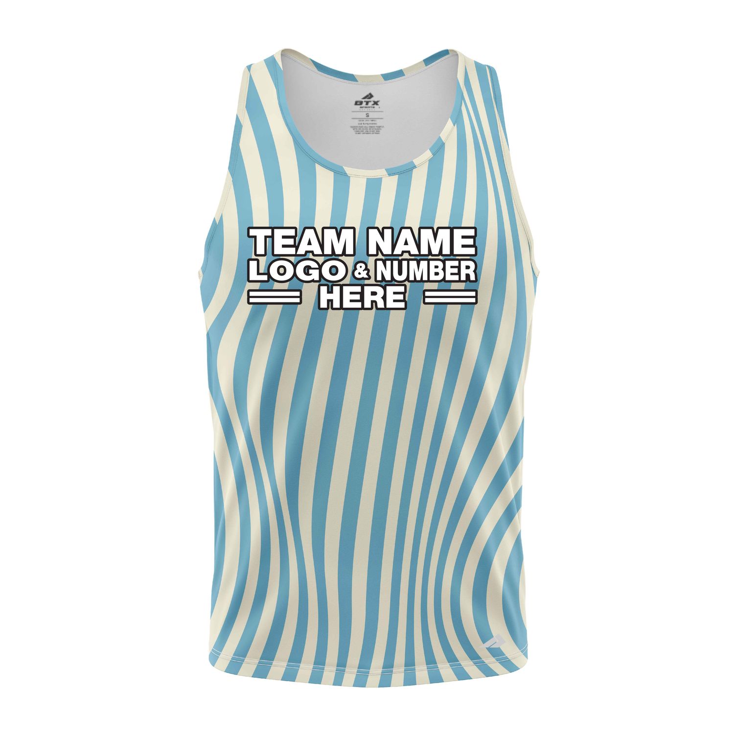 Custom Fully Sublimated Serene Stripes Tie Dye Pattern Blue White Performance Tank Top 19095