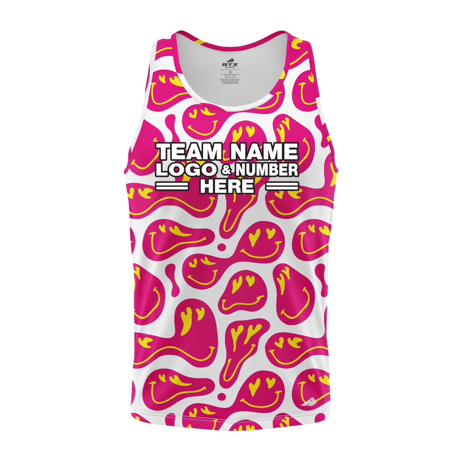 Custom Fully Sublimated Energetic Smiles Tie Dye Pattern Pink Yellow White Performance Tank Top 19099