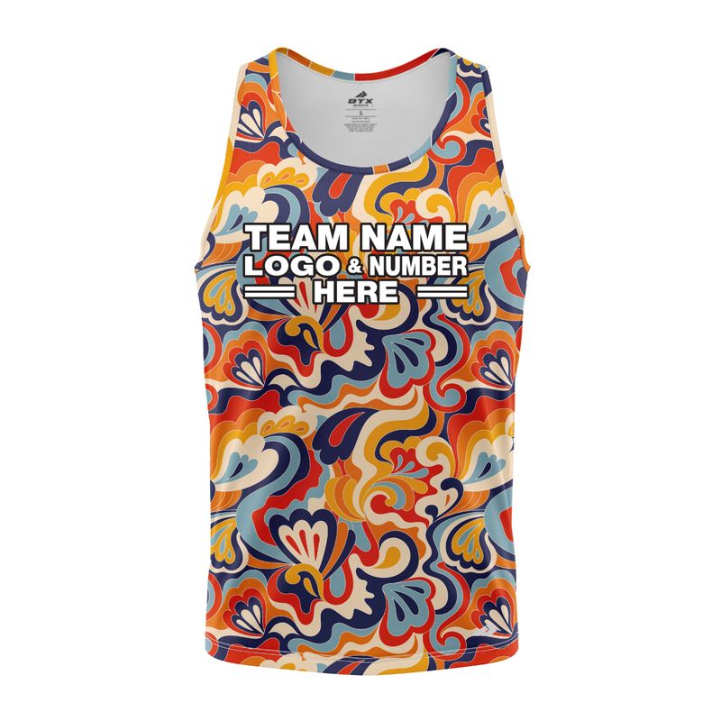 Custom Fully Sublimated Boho Floral Tie Dye Pattern Multicolor Performance Tank Top 19115