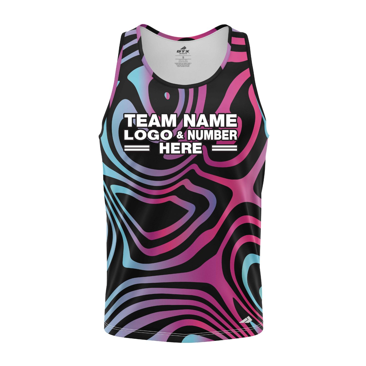 Custom Fully Sublimated Mesmerizing Waves Tie Dye Black Pink Blue Performance Tank Top 19139
