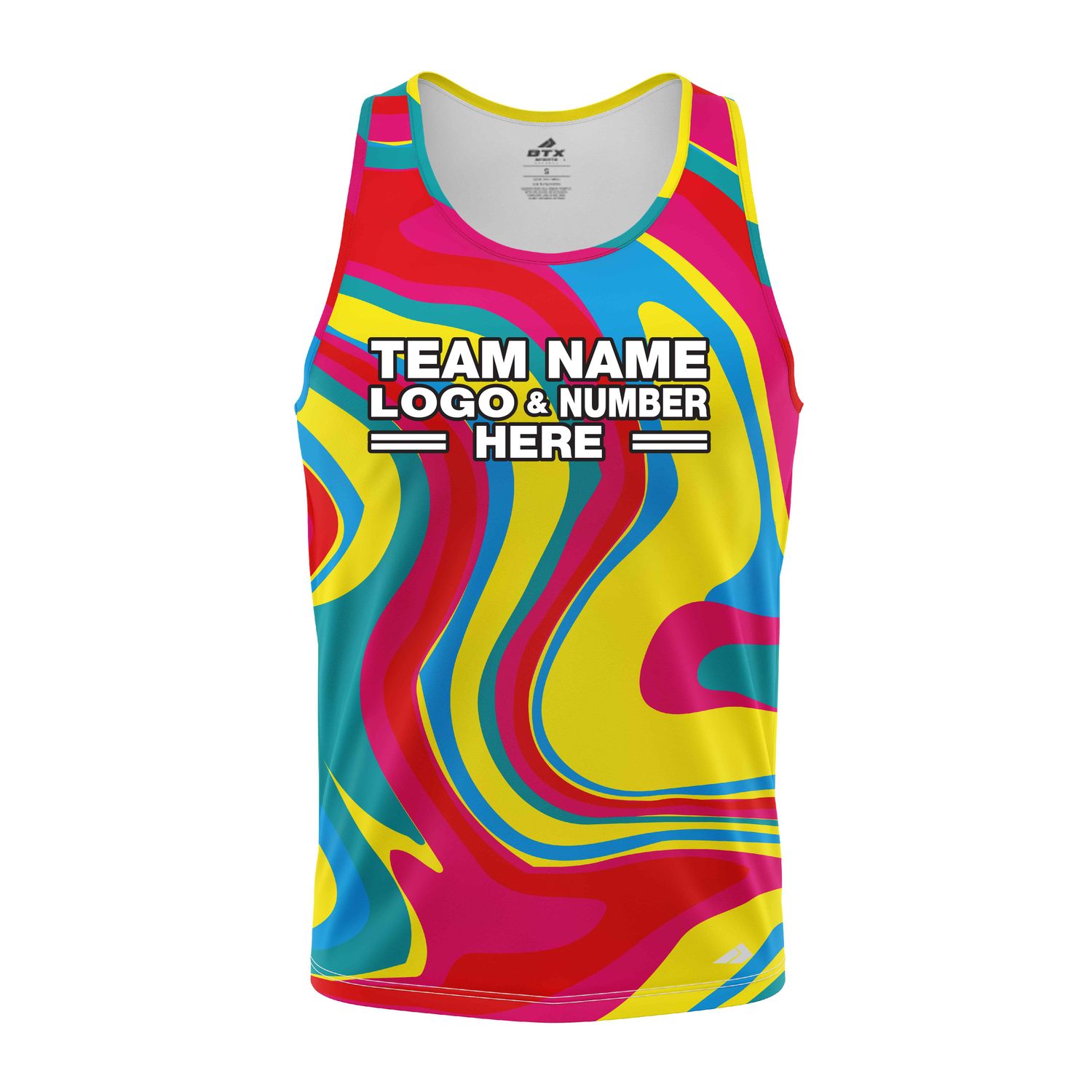Custom Fully Sublimated Vivid Vortex Tie Dye Red Pink Yellow Blue Performance Tank Top 19155