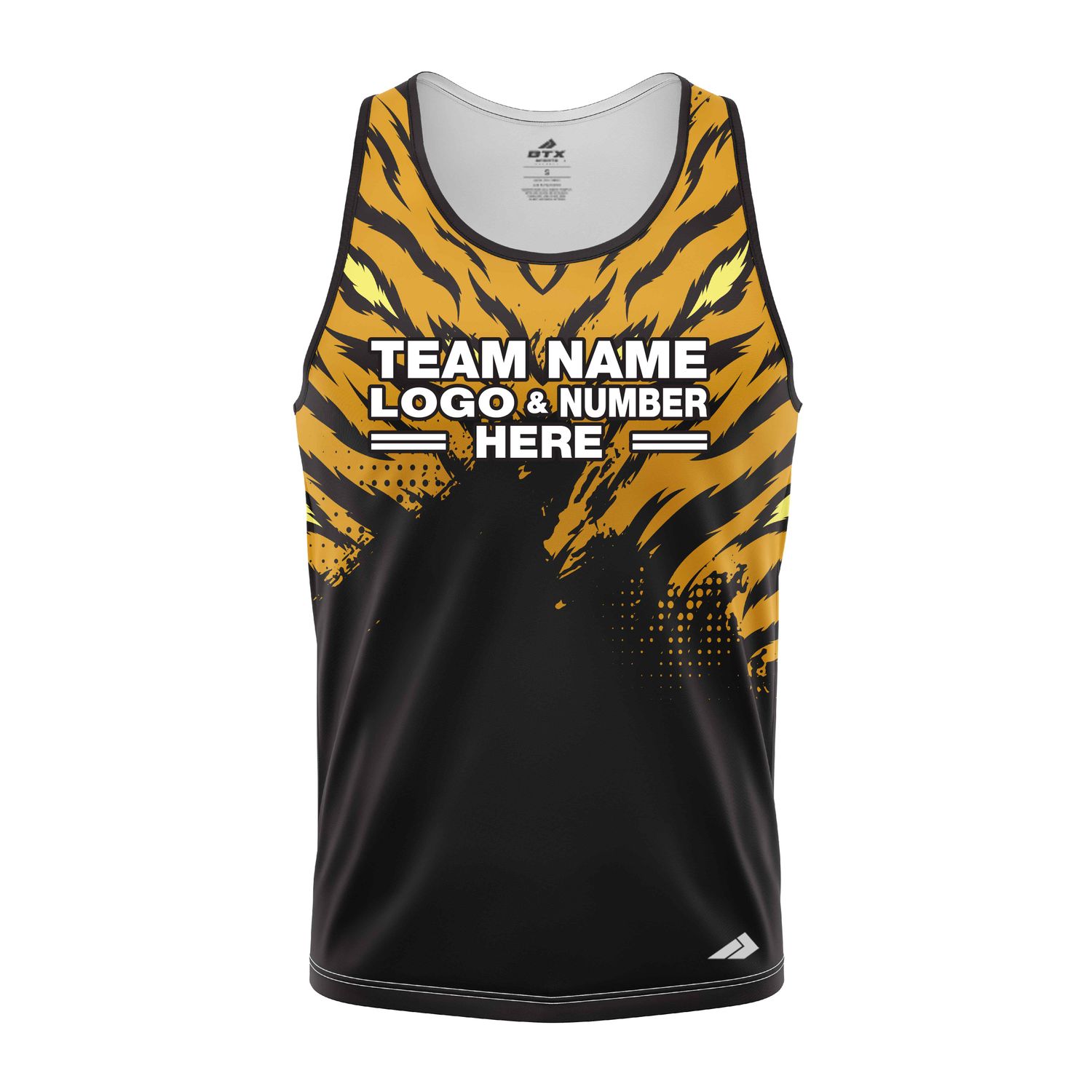 Custom Fully Sublimated Fierce Tiger Animal Print Pattern Black Yellow Performance Tank Top 19295