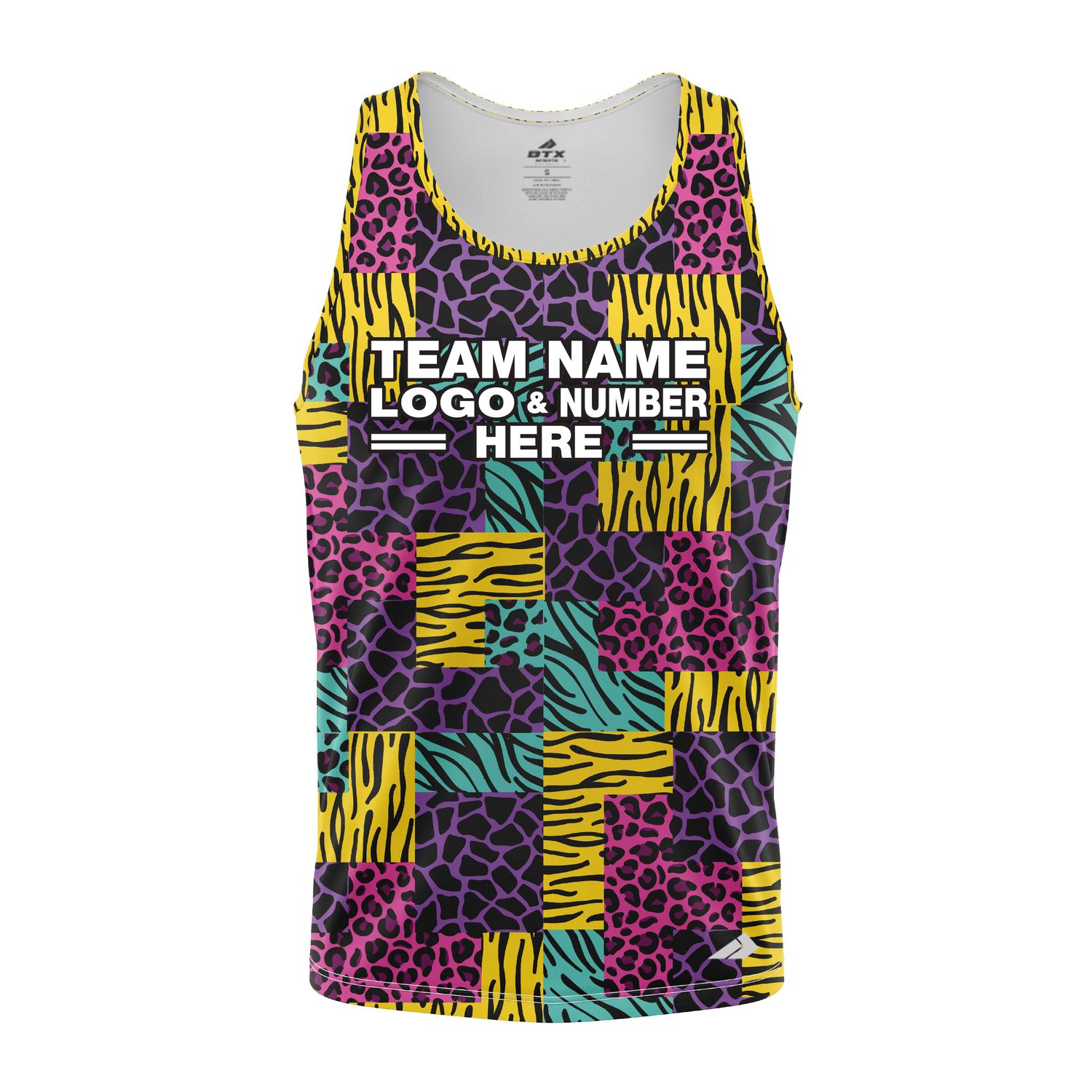 Custom Fully Sublimated Mixed Animal Print Yellow Purple Pink Teal Performance Tank Top 19299