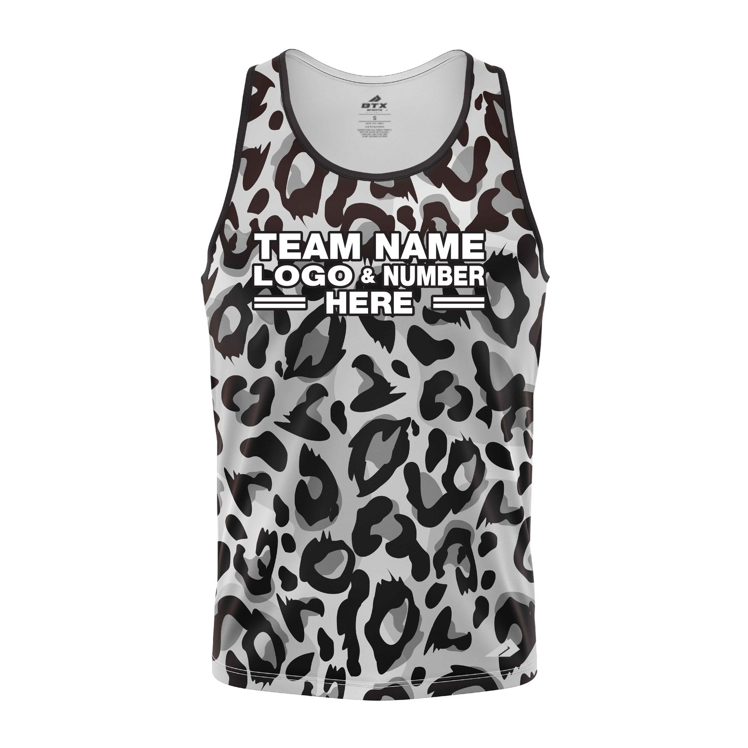 Custom Fully Sublimated Monochrome Leopard Animal Print Black White Performance Tank Top 19347