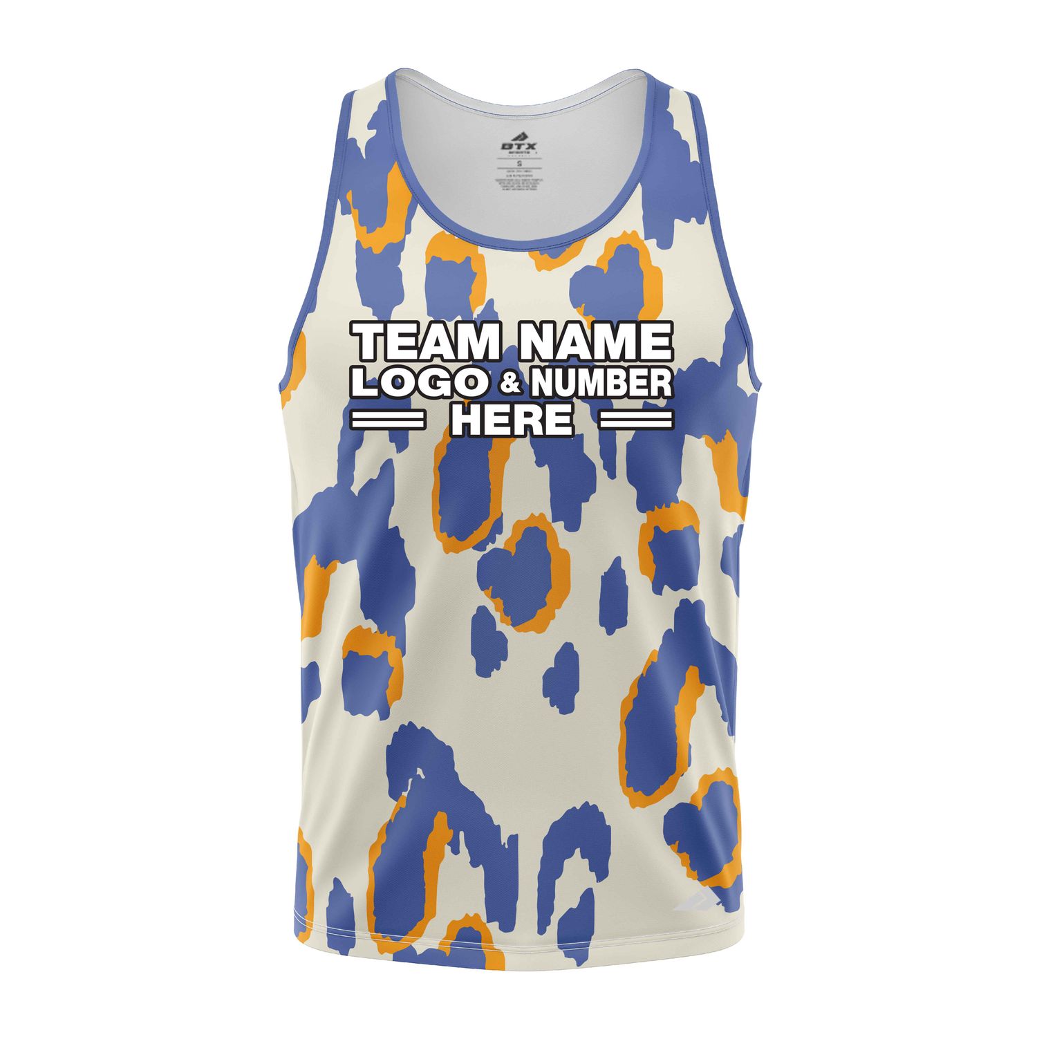 Custom Fully Sublimated Abstract Animal Print Two White Blue Orange Performance Tank Top 19355