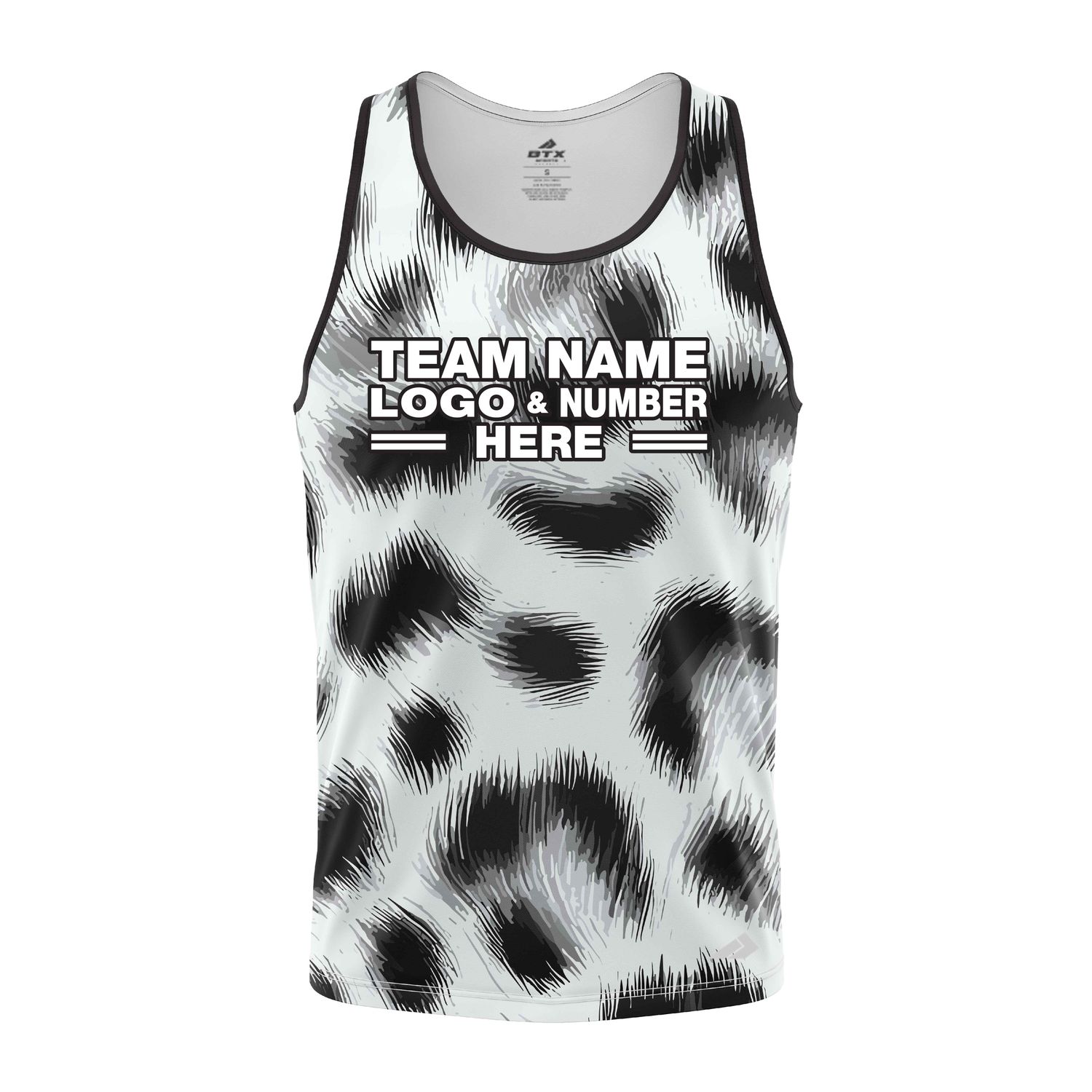 Custom Fully Sublimated Elegant Dynamic Animal Print Black White Performance Tank Top 19359