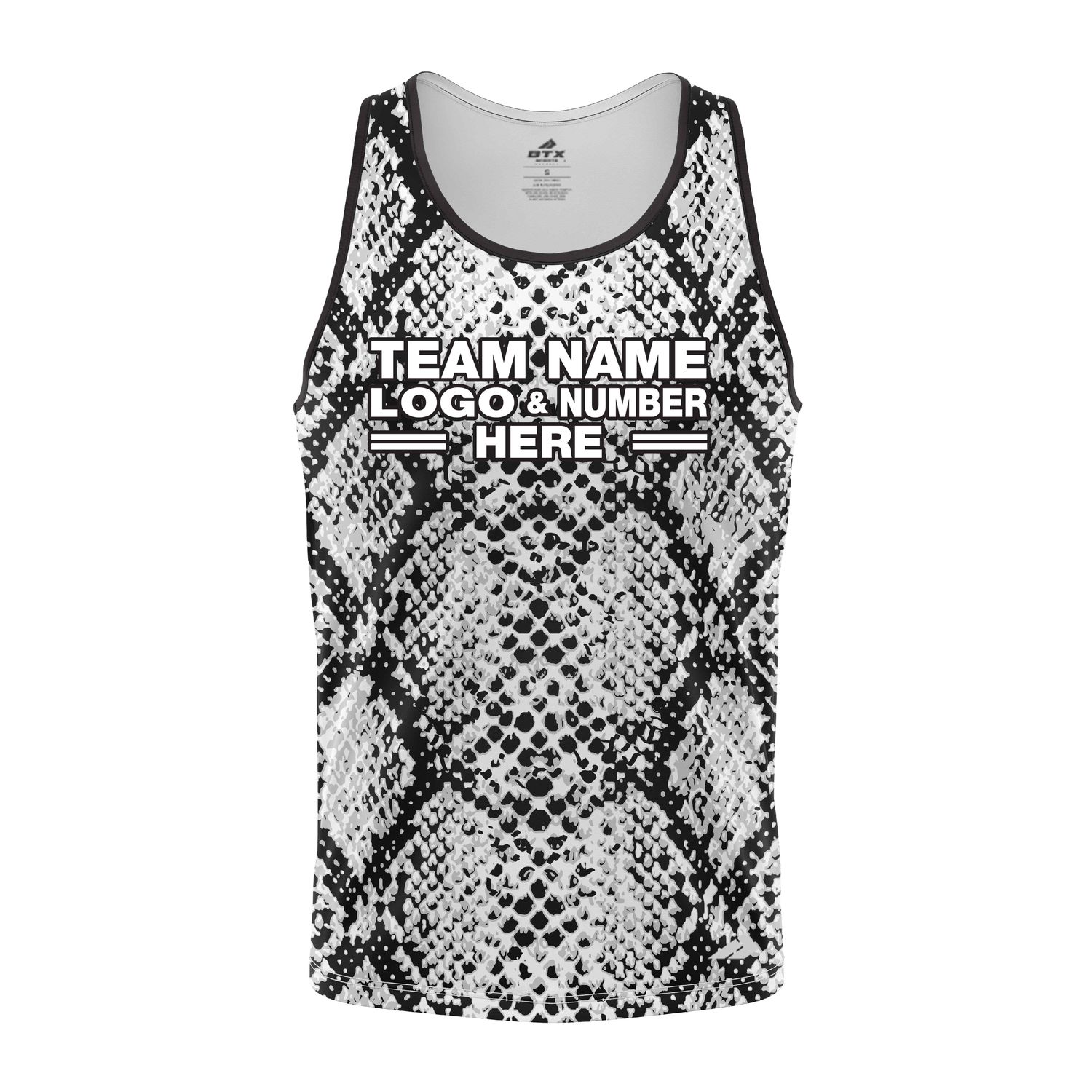 Custom Fully Sublimated Snake Animal Print Black White Performance Tank Top 19367
