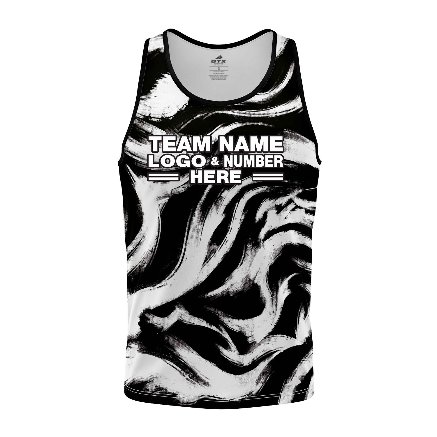 Custom Fully Sublimated Vibrant Monochrome Swirl Print Black White Performance Tank Top 19383