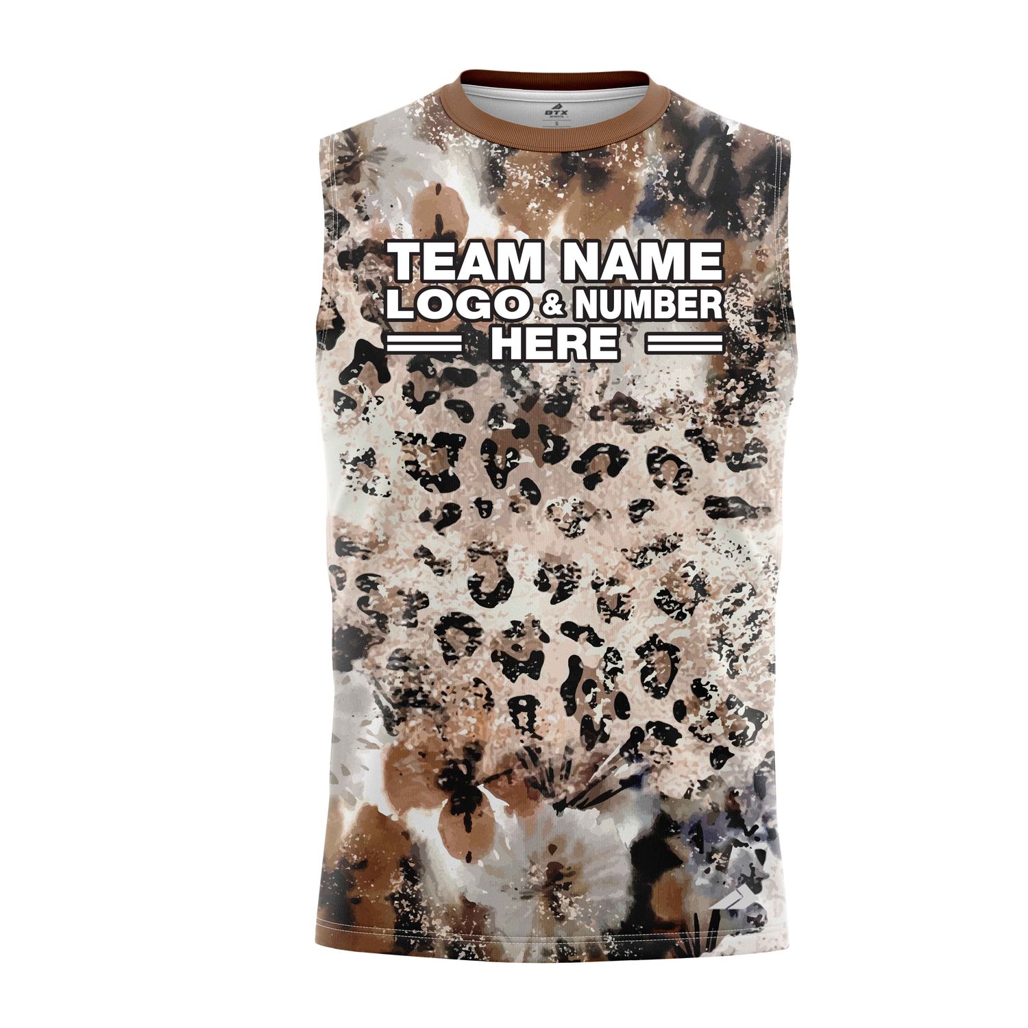 Custom Fully Sublimated Earth Tones Cheetah Print Performance Sleeveless 19435