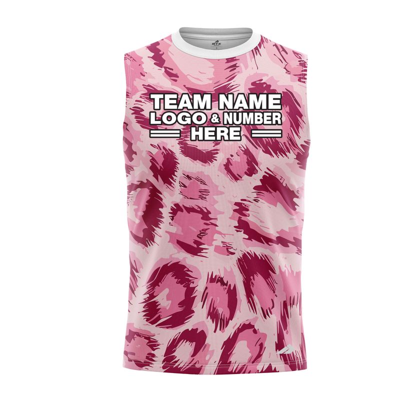Custom Fully Sublimated Abstract Wild Pink Cheetah Print Performance Sleeveless 19431