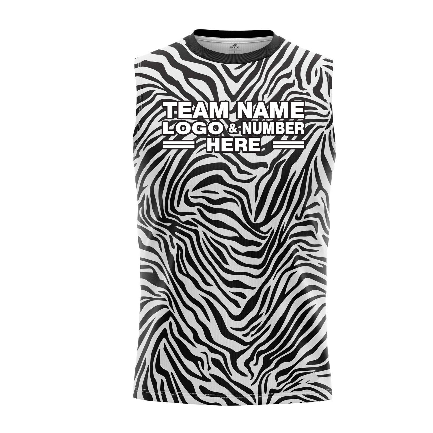 Custom Fully Sublimated Zebra Skin Print Black White Performance Sleeveless 19439