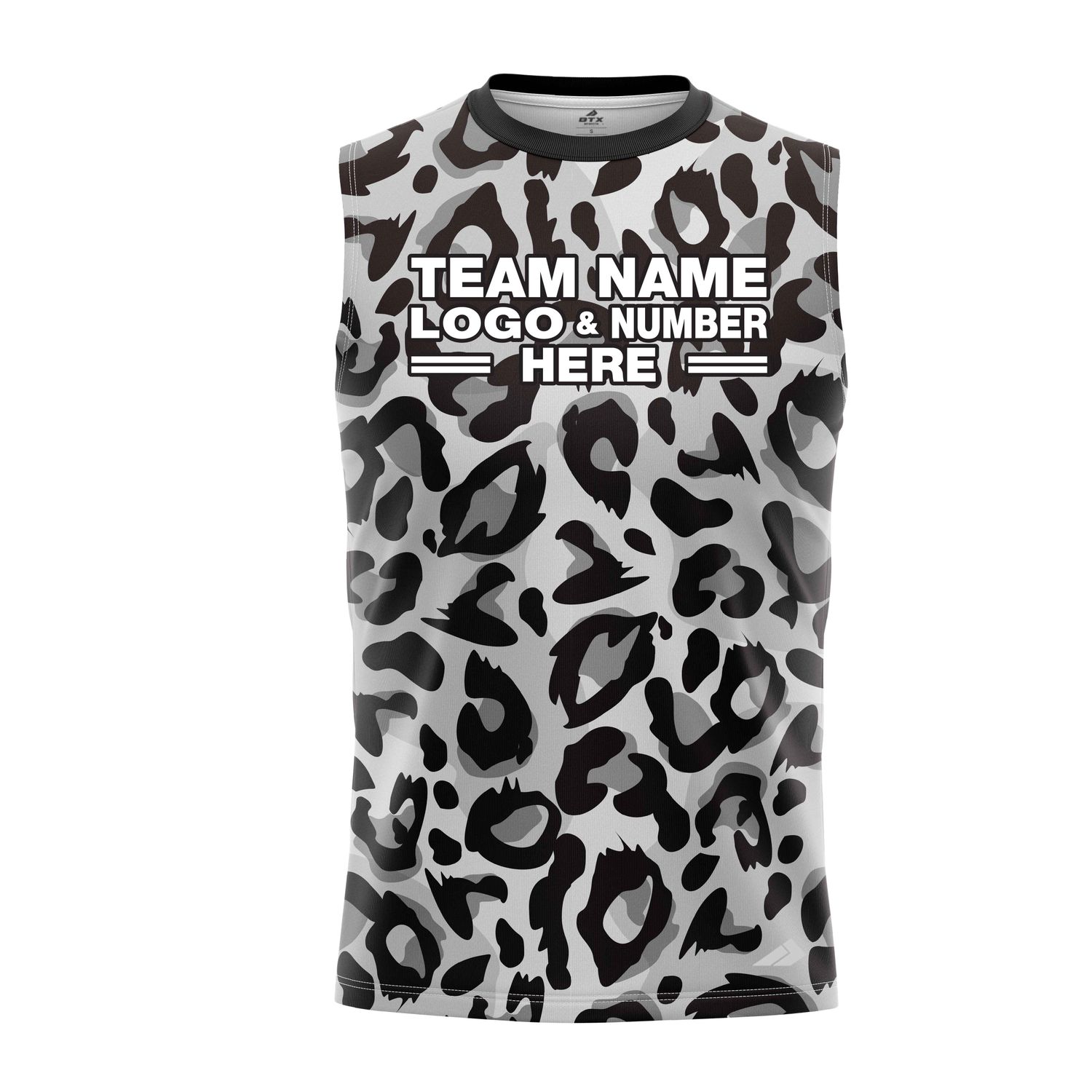 Custom Fully Sublimated Monochrome Leopard Animal Print Black White Performance Sleeveless 19443