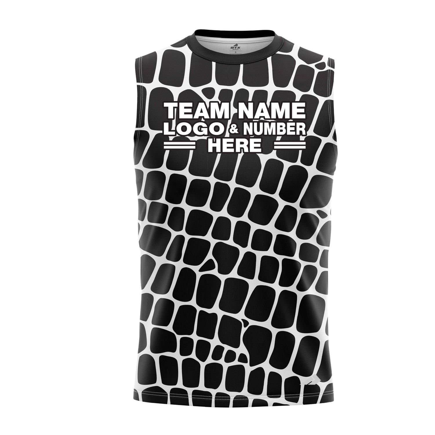 Custom Fully Sublimated Elegant Giraffe Animal Print Black White Performance Sleeveless 19447