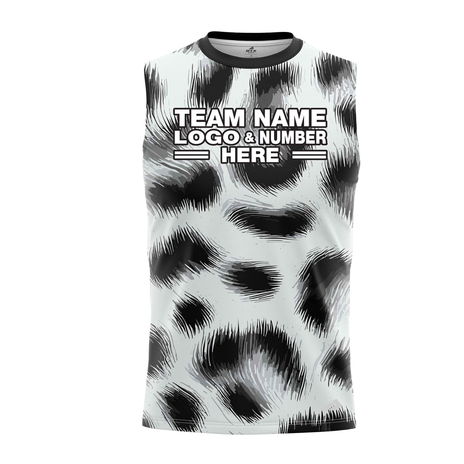 Custom Fully Sublimated Elegant Dynamic Animal Print Black White Performance Sleeveless 19455