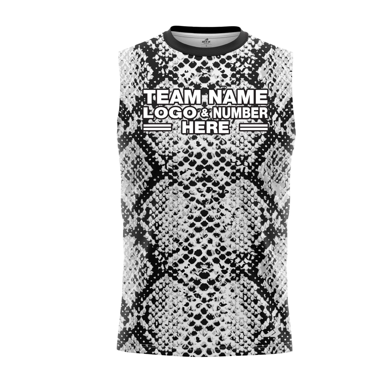 Custom Fully Sublimated Snake Animal Print Black White Performance Sleeveless 19463