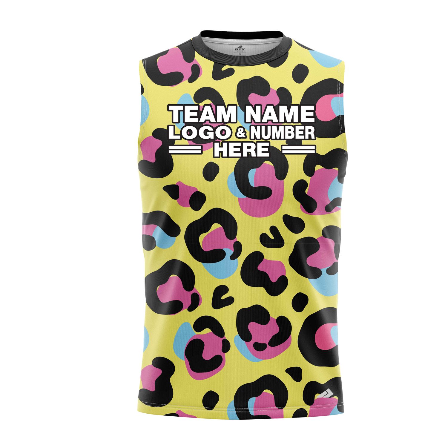 Custom Fully Sublimated Neon Leopard Skin Animal Print Multicolor Performance Sleeveless 19471