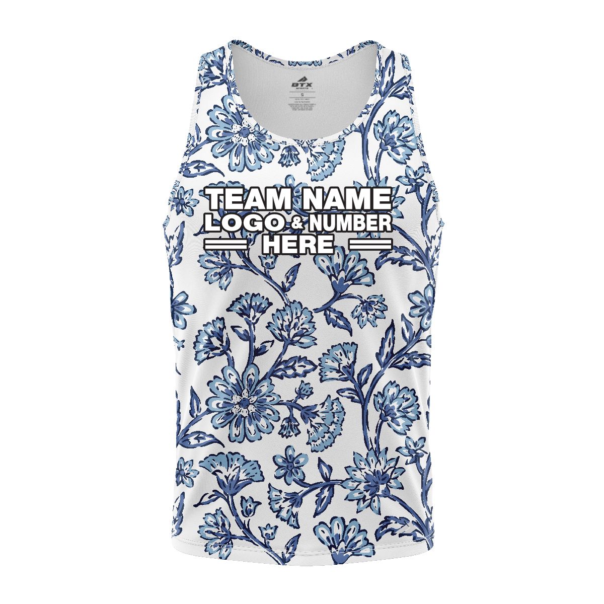 Custom Fully Sublimated Watercolor Floral Pattern Blue White Performance Tank Top 19491