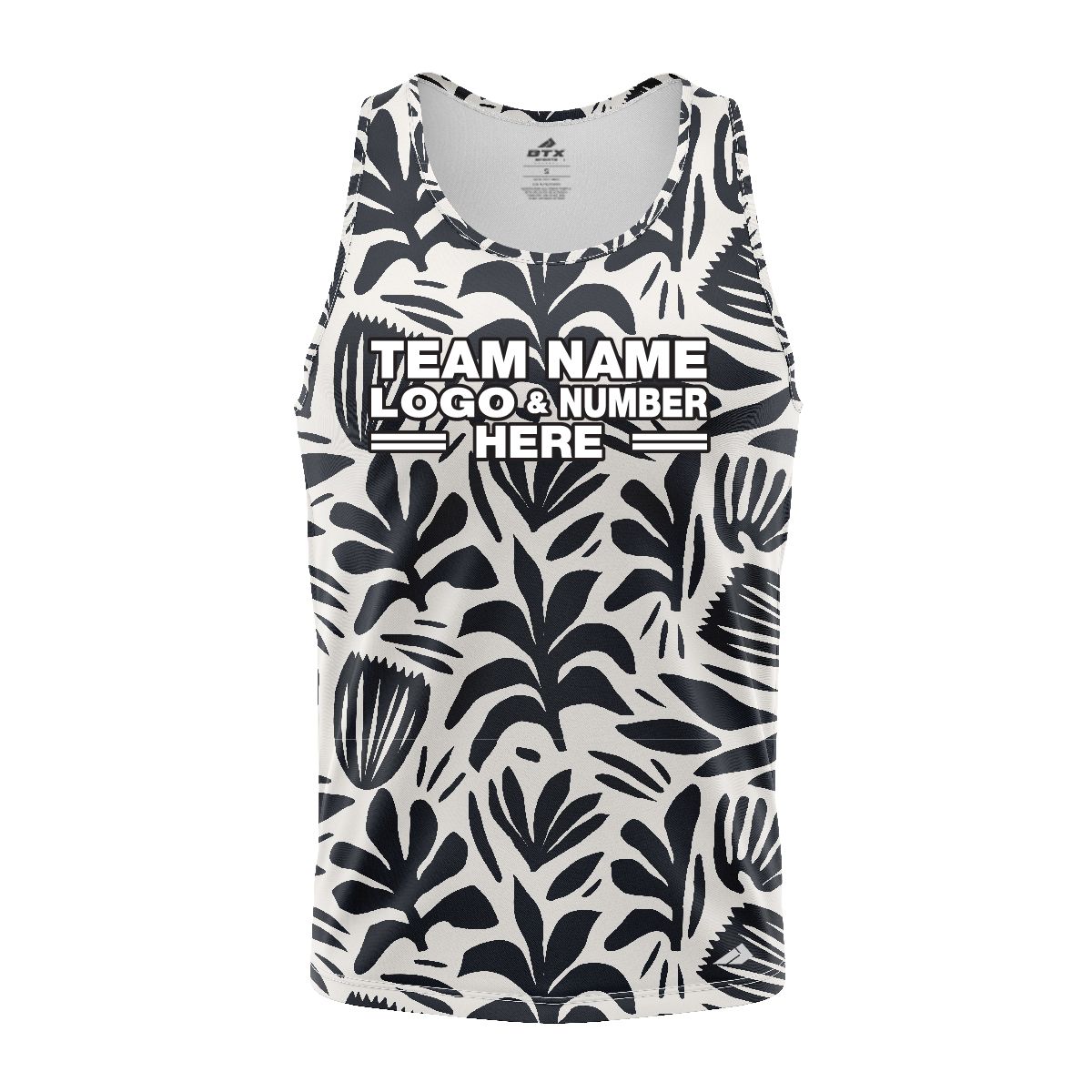 Custom Fully Sublimated Botanical Floral Pattern Black White Performance Tank Top 19483