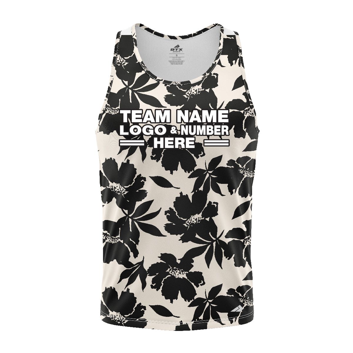 Custom Fully Sublimated Monochrom Floral Pattern White Black Performance Tank Top 19503