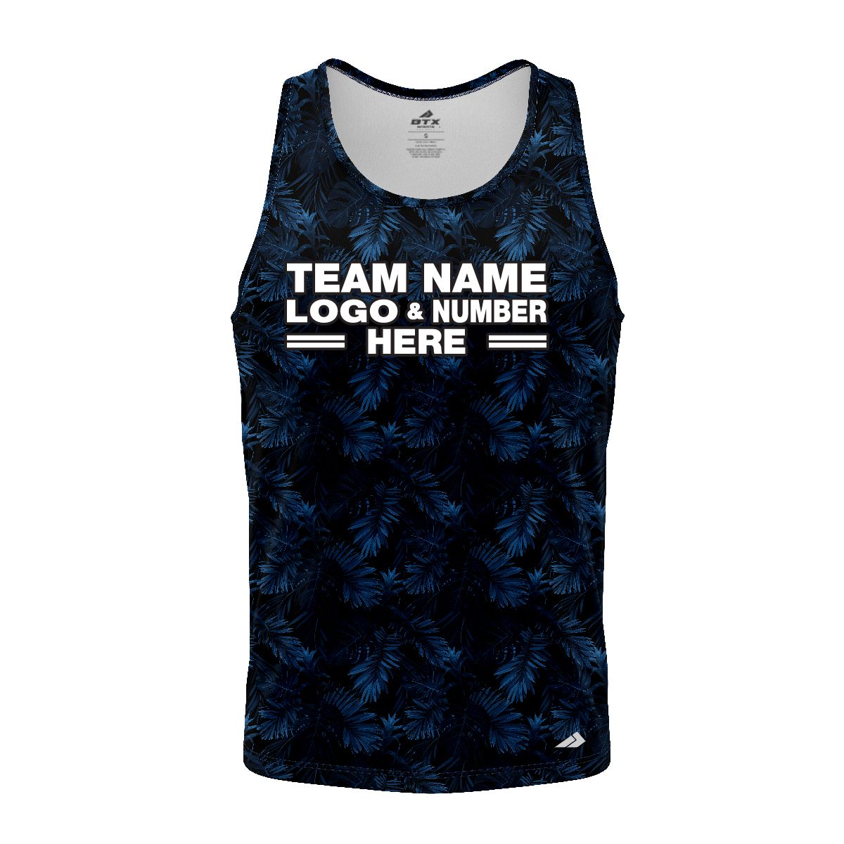 Custom Fully Sublimated Blue Foliage Floral Pattern Black Blue Performance Tank Top 19531