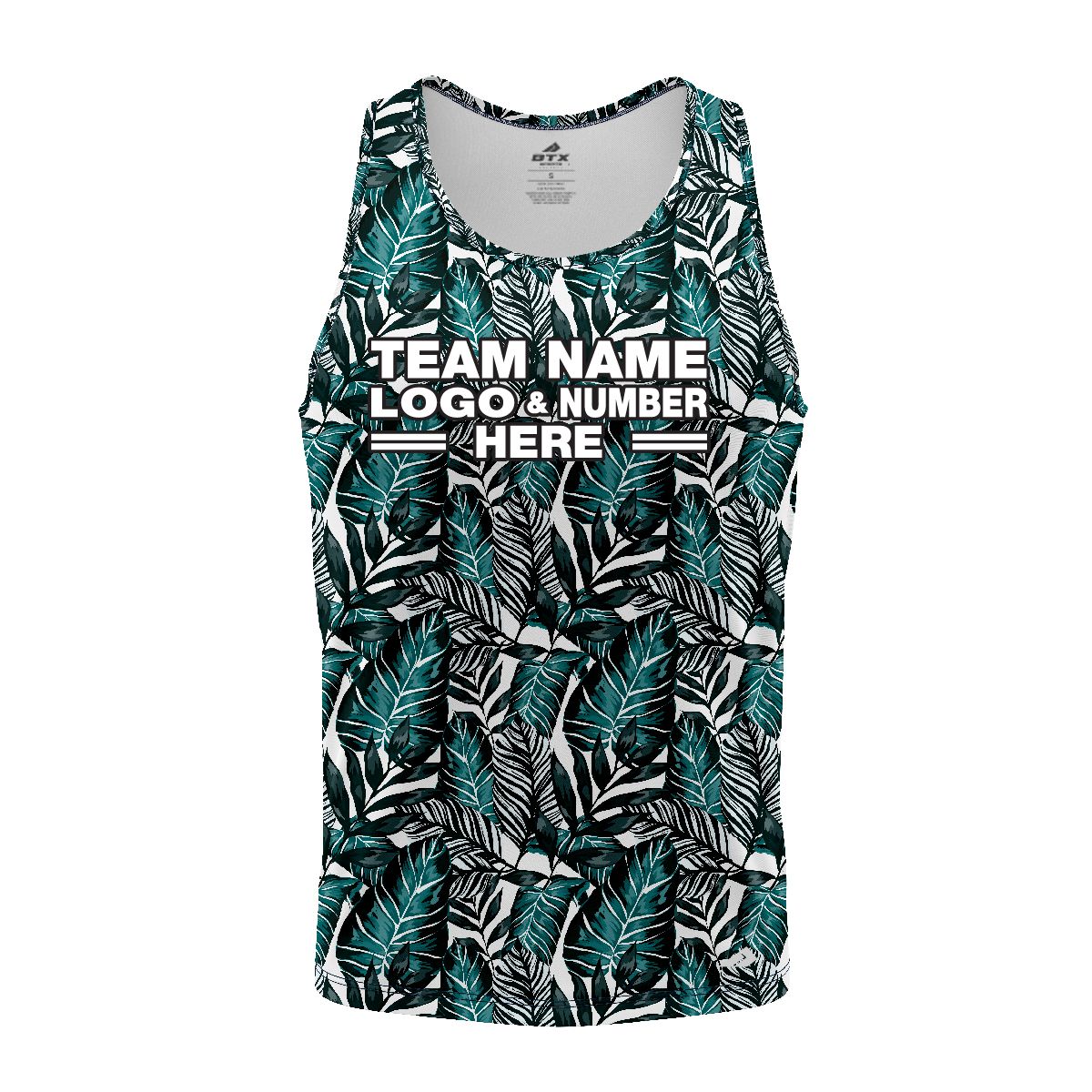 Custom Fully Sublimated Tropical Floral Pattern White Black Teal Performance Tank Top 19535