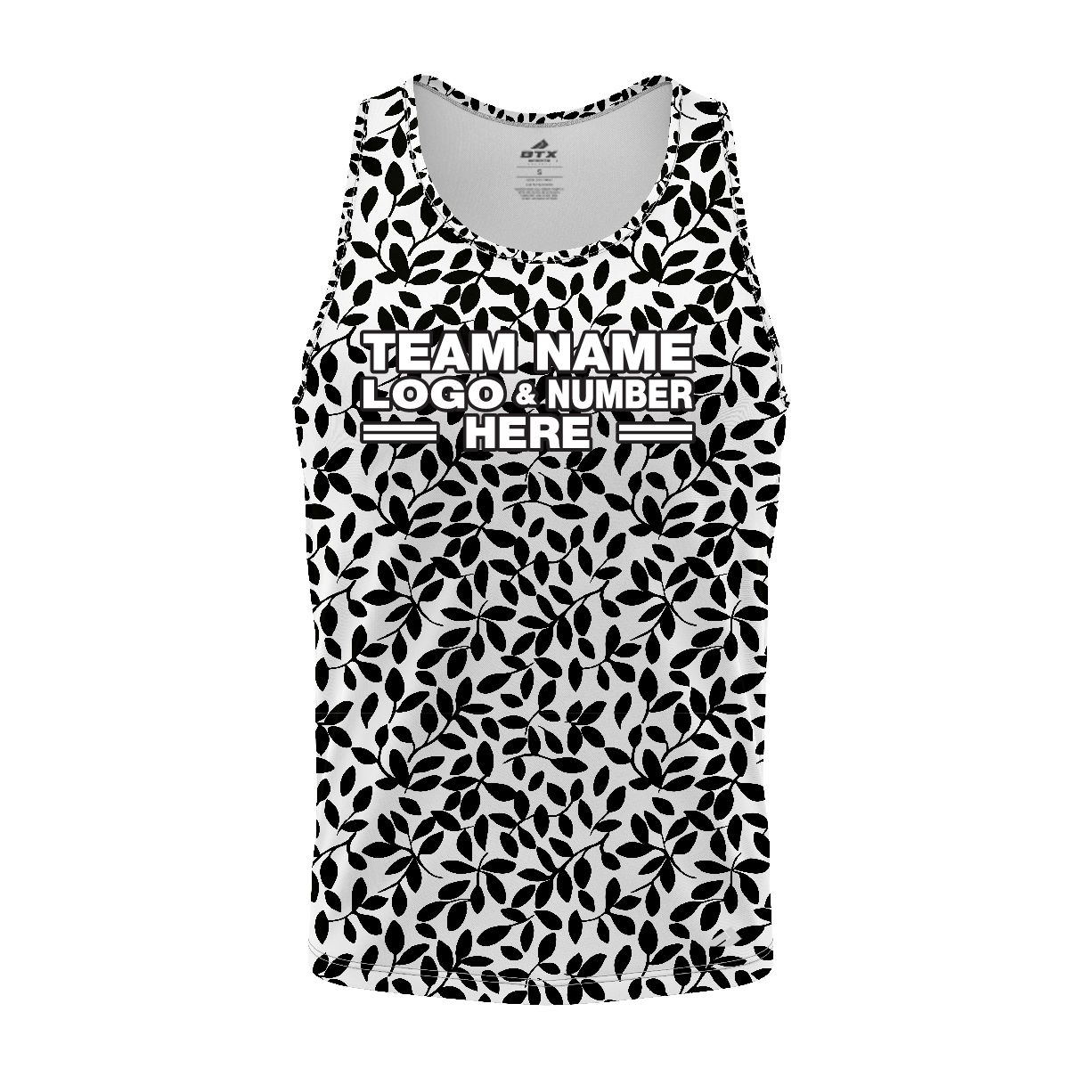 Custom Fully Sublimated Elegant Leaf Floral Pattern White Black Teal Performance Tank Top 19539
