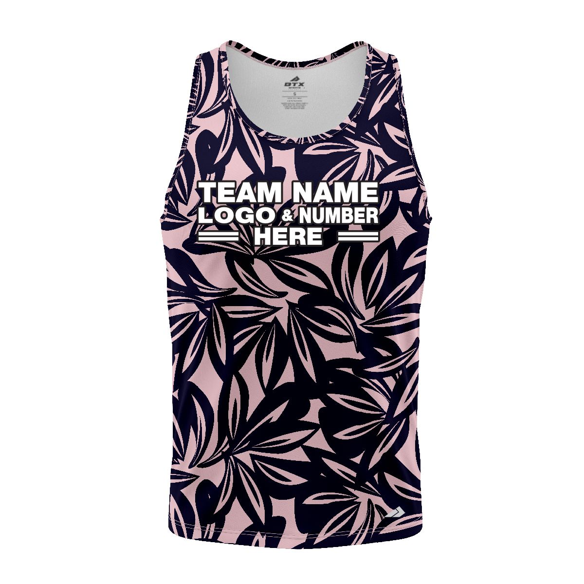 Custom Fully Sublimated Monochrom Floral Three Pattern Dark Blue Baby Pink Performance Tank Top 19547