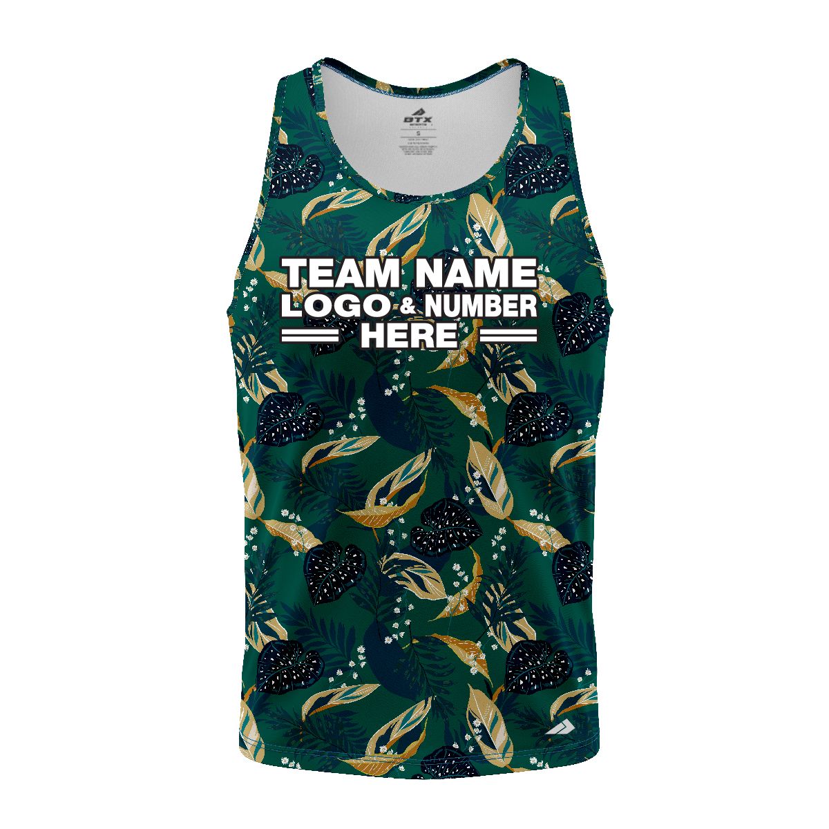 Custom Fully Sublimated Tropical Forest Floral Pattern Teal Blue Orange Performance Tank Top 19555