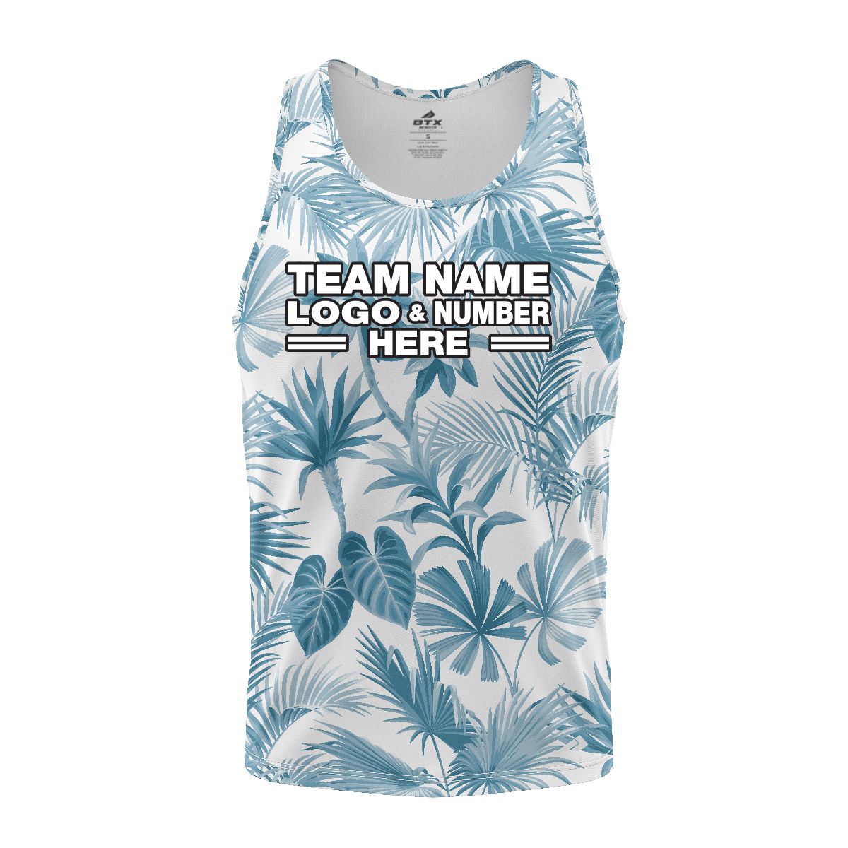 Custom Fully Sublimated Elegant Leaf Floral Two Pattern White Blue Performance Tank Top 19587
