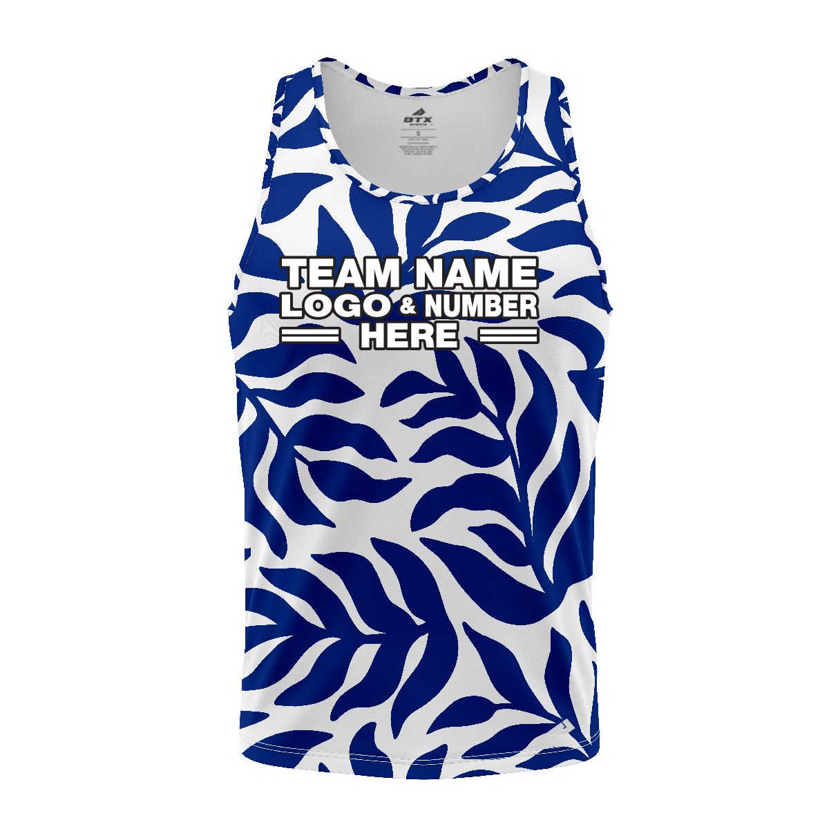 Custom Fully Sublimated Elegant Leaf Floral Two Pattern White Blue Performance Tank Top 19579