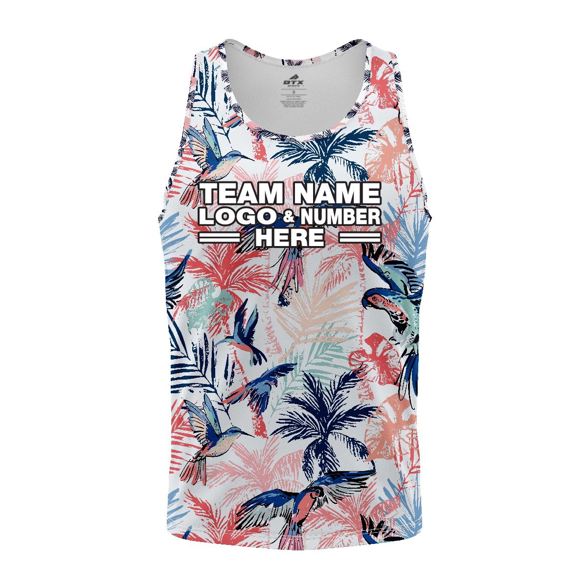 Custom Fully Sublimated Tropical Beach Floral Pattern White Pink Black Performance Tank Top 19599