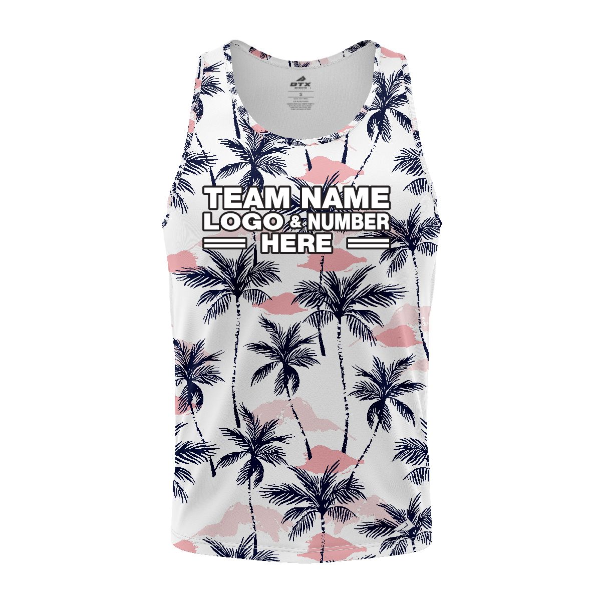 Custom Fully Sublimated Palm and Pink Cloud Floral Pattern White Pink Black Performance Tank Top 19595