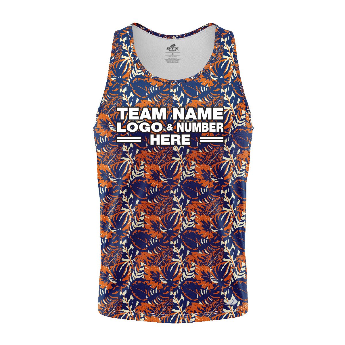 Custom Fully Sublimated Floral Pattern Blue Orange Performance Tank Top 19607