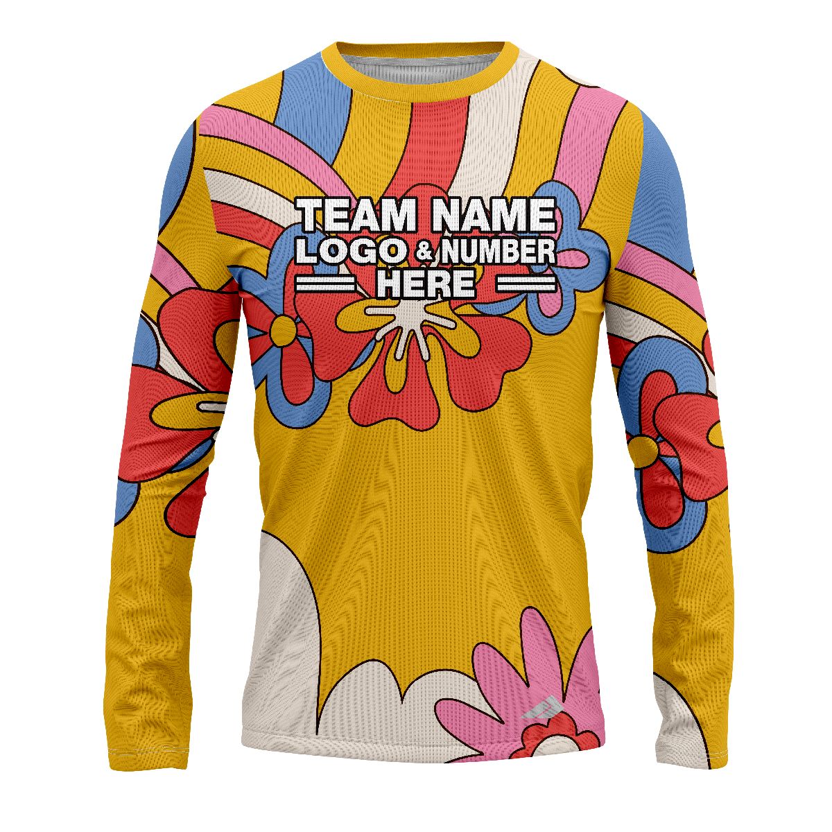 Custom Fully Sublimated Funky Florals Tie Dye Pattern Yellow Multicolor Performance Long Sleeves 17676