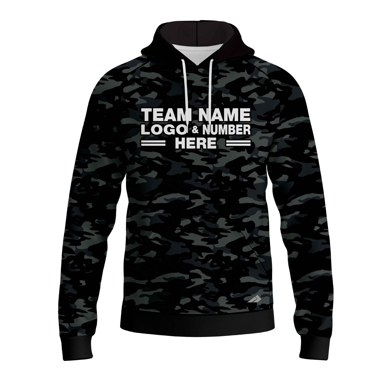 Custom Fully Sublimated Stealth Camo Pattern Black Gray Performance Sports Pullover Hoodie 20956