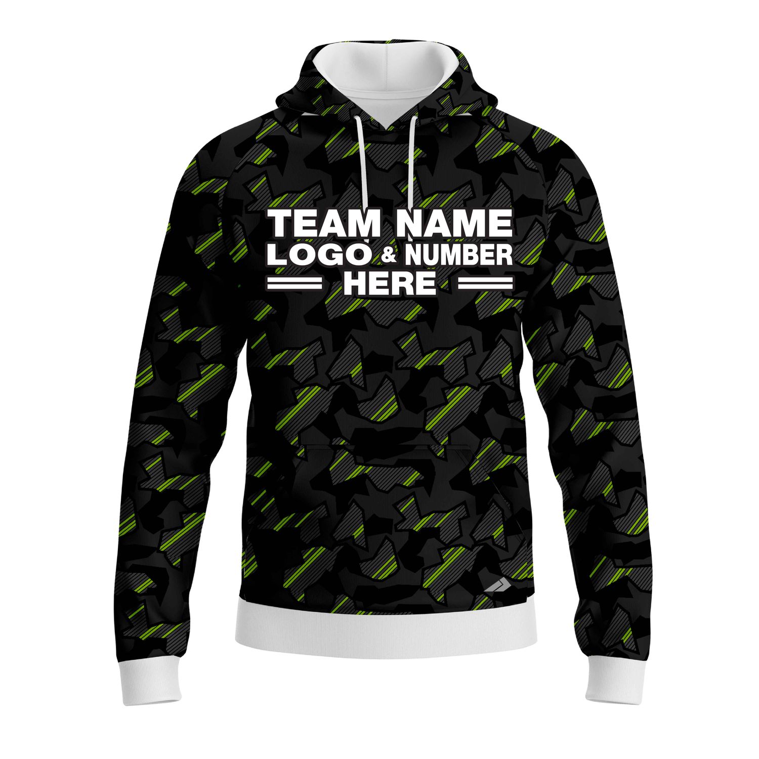 Custom Fully Sublimated Sports Camo Pattern Neon Green Black Performance Sports Pullover Hoodie 20998